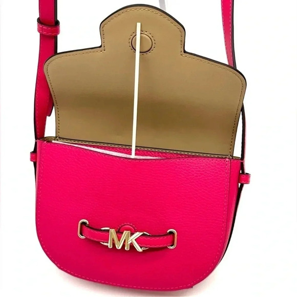Michael Kors Small Reed Leather Saddle Crossbody Bag Electric Pink - Picture 8 of 10